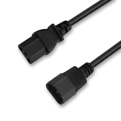 Câble noir de courant alternatif de fourche de la rallonge 125V 10A 3 du ménage C13 du CEI 60320