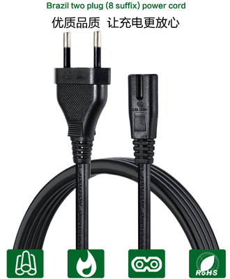 cable électrique de la corde 2x0.5mm2 2x0.75mm2 Brésil de courant alternatif de Pin de 10A 250V 2