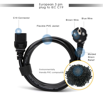 Rallonge électronique de prise d'UE du cable électrique de la machine C13 C14 HO55VV-F