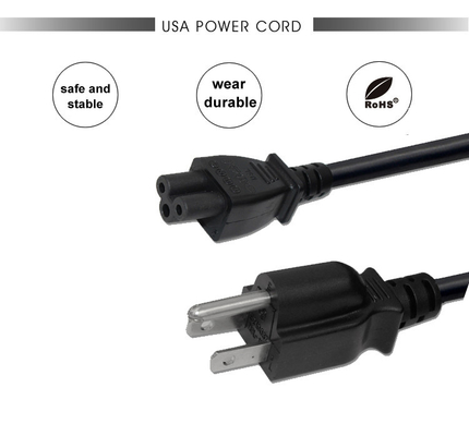 L'UL a approuvé la prise des Etats-Unis 3 Pin Black Computer Power Cord de cordon du secteur C13 du CEI 320